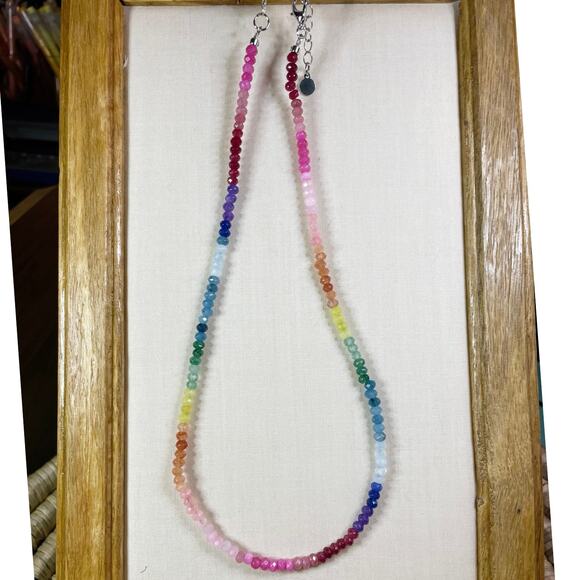 New gemstone necklace, ombre rainbow, genuine agate 18 inch, artisan made - Picture 1 of 1